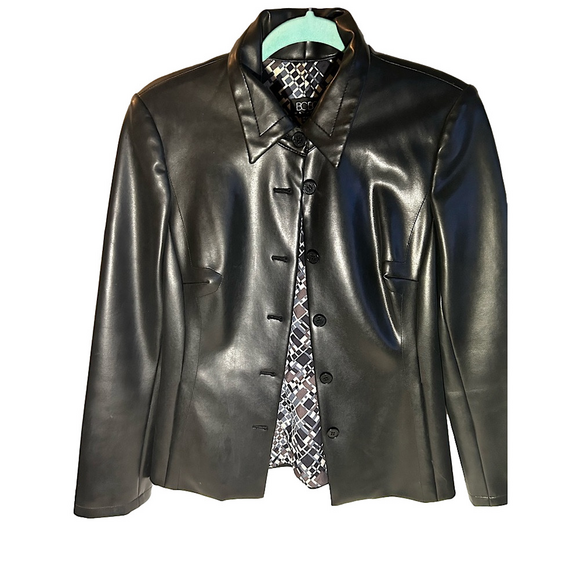 Vintage BCBG Blazer Jacket Black Faux Leather Rare Small - Picture 1 of 11